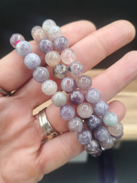 Lepidolite with Pink Tourmaline (Unicorn Stone) 8mm Crystal Bead Bracelet