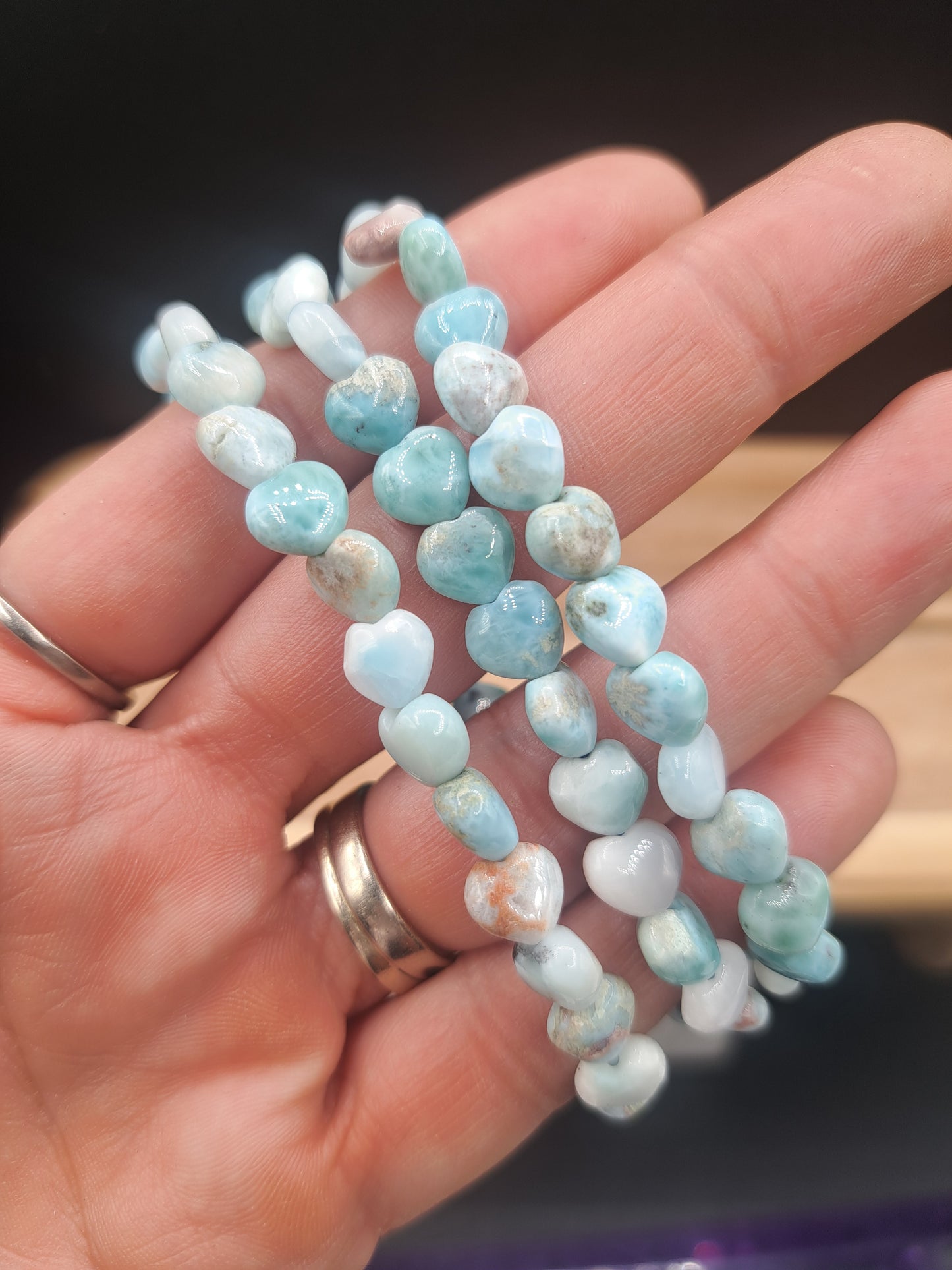 Larimar Heart 8mm Crystal Bead Bracelet