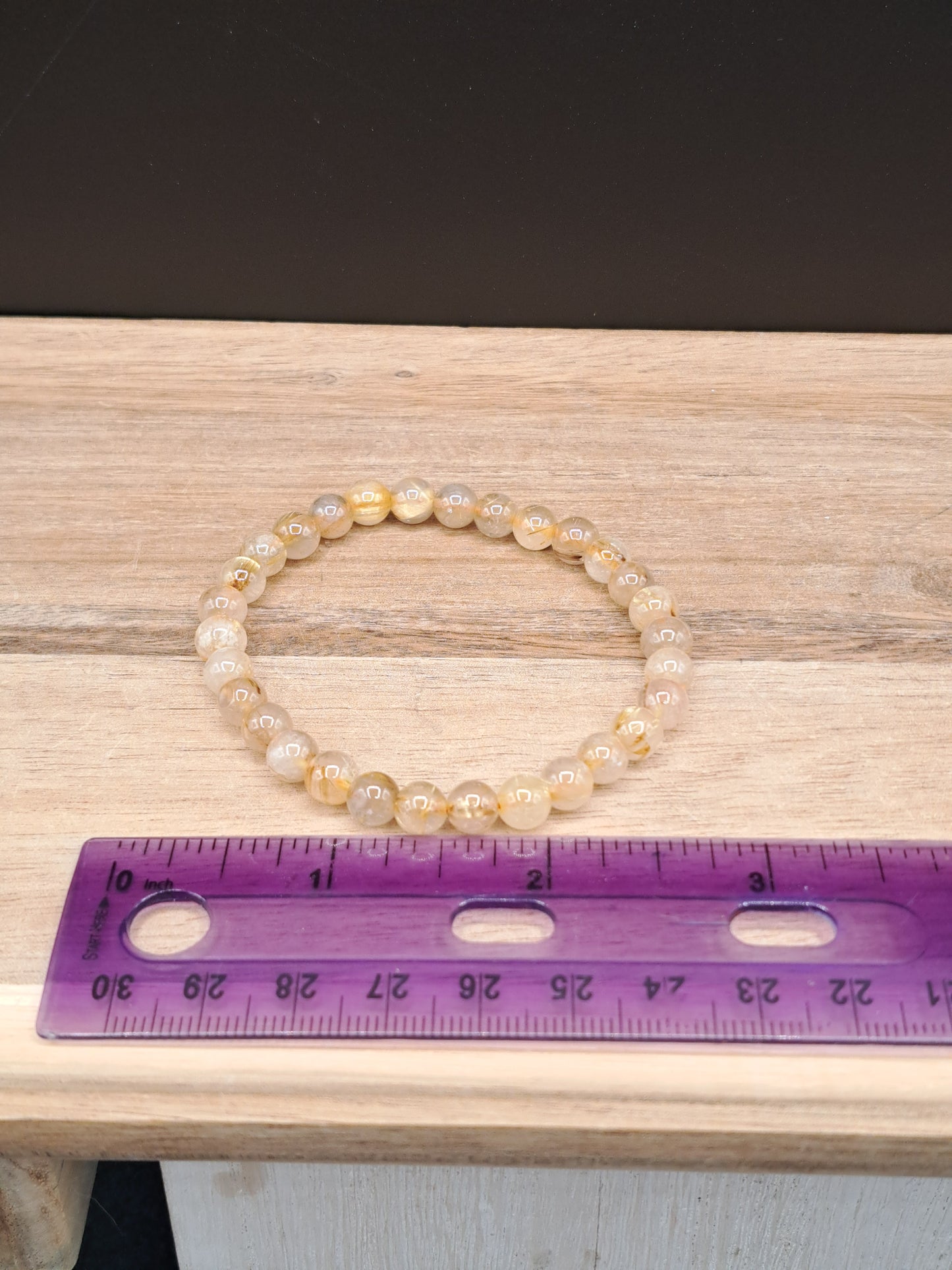 Gold Rutile Quartz 6mm Crystal Bead Bracelet