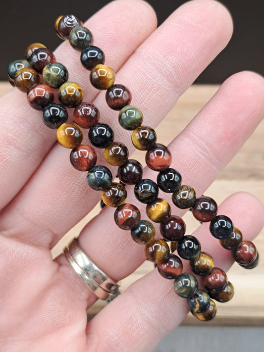 Tiger's Eye Mixed Color 6mm Crystal Bead Bracelet