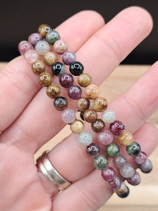 Rainbow Tourmaline 6mm Crystal Bead Bracelet