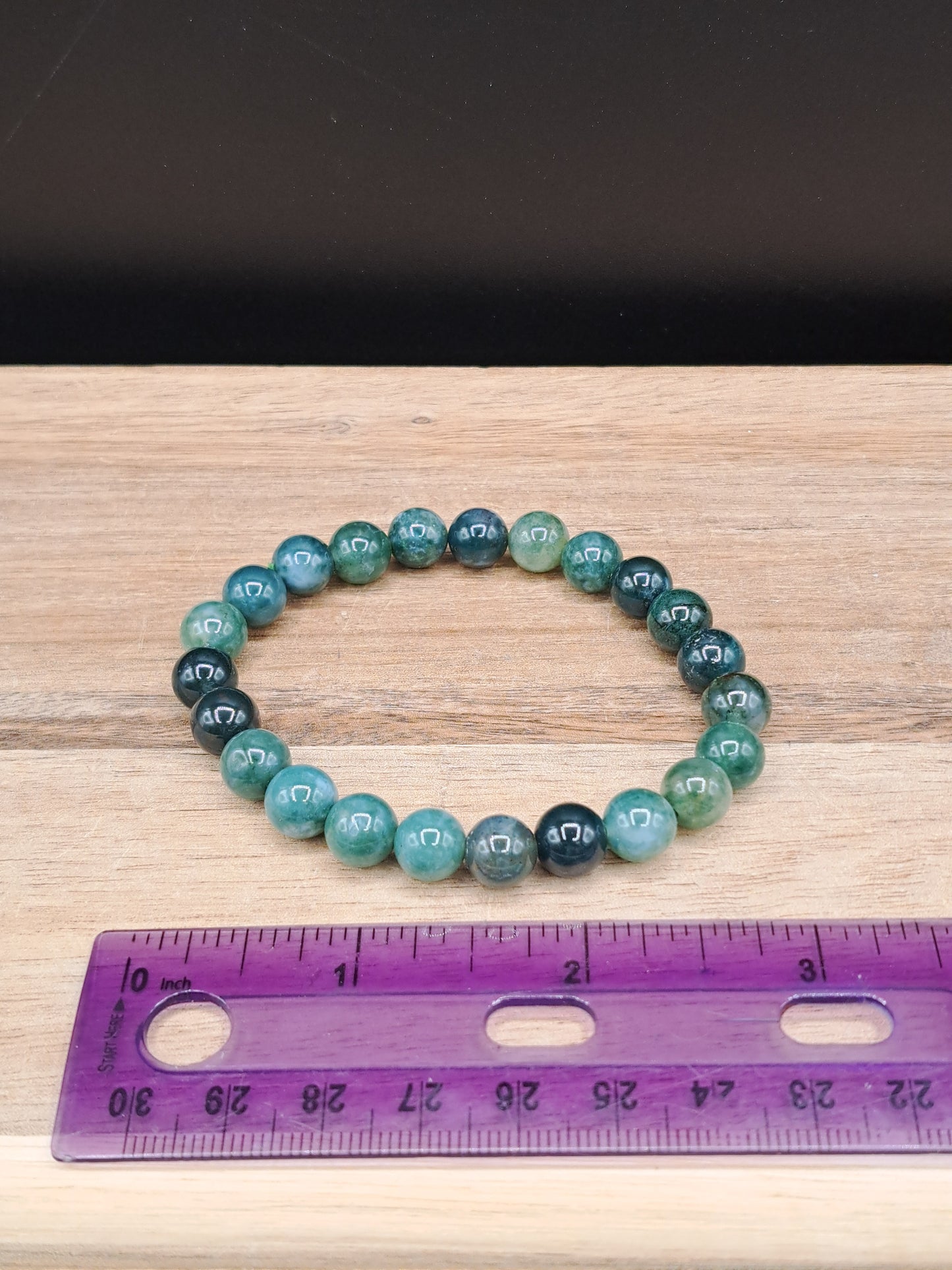 Moss Agate 8mm Crystal Bead Bracelet