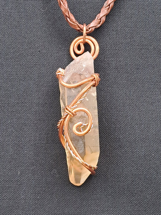 Wire Wrapped Smoky Citrine Quartz Crystal Necklace