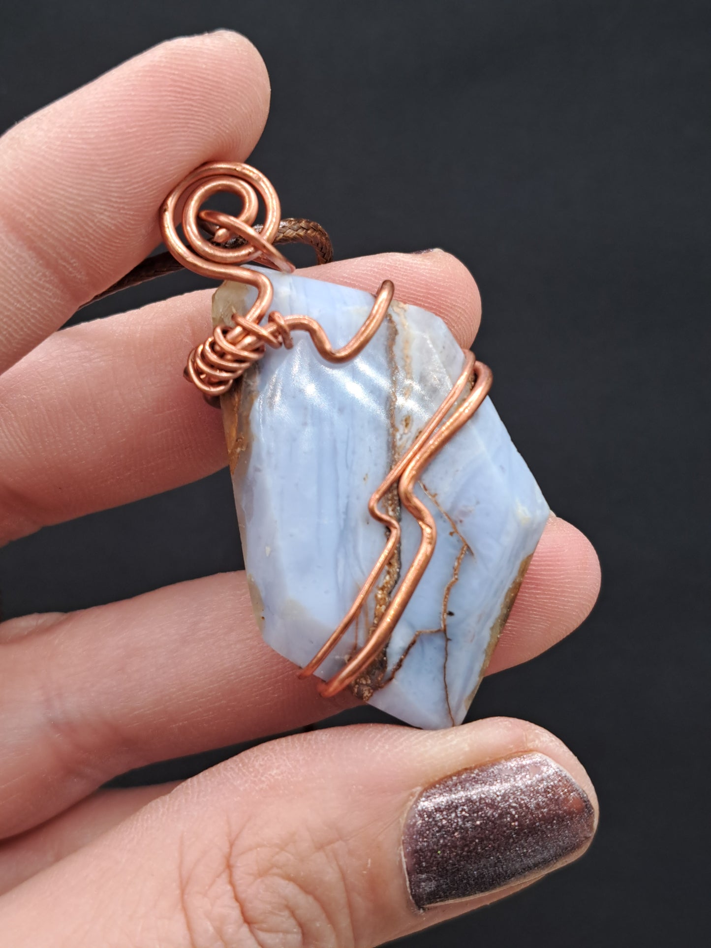 Wire Wrapped Blue Lace Agate Crystal Necklace - You Choose