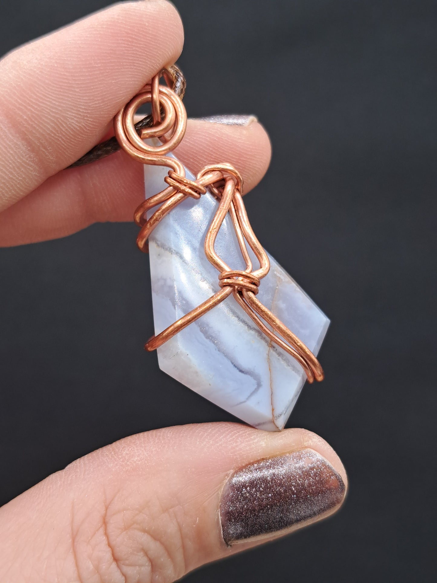 Wire Wrapped Blue Lace Agate Crystal Necklace - You Choose