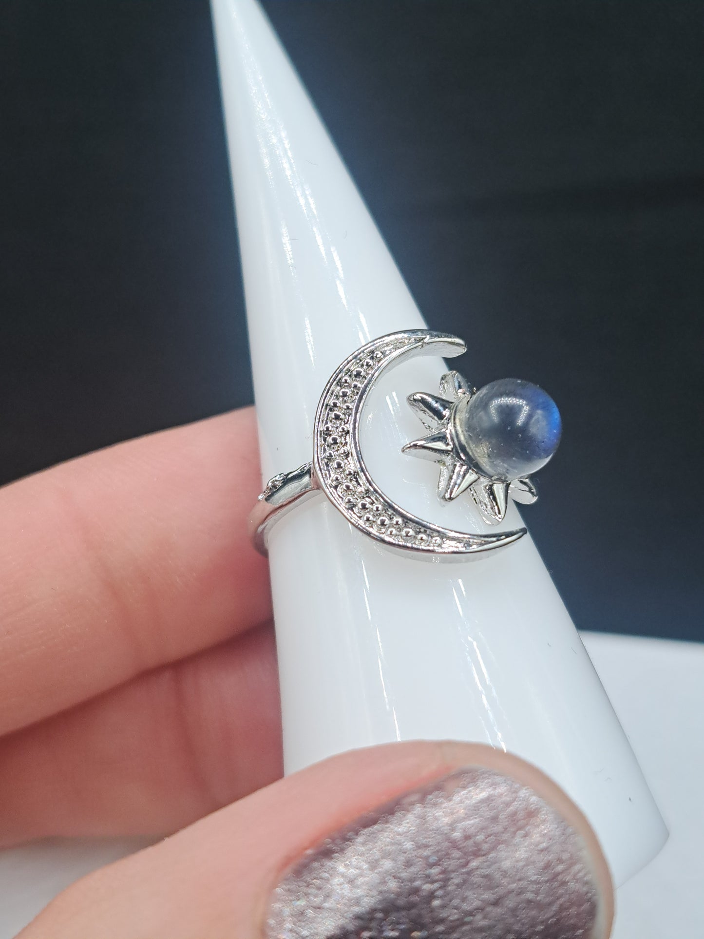 Labradorite Crystal Sun/Moon Adjustable Size Ring