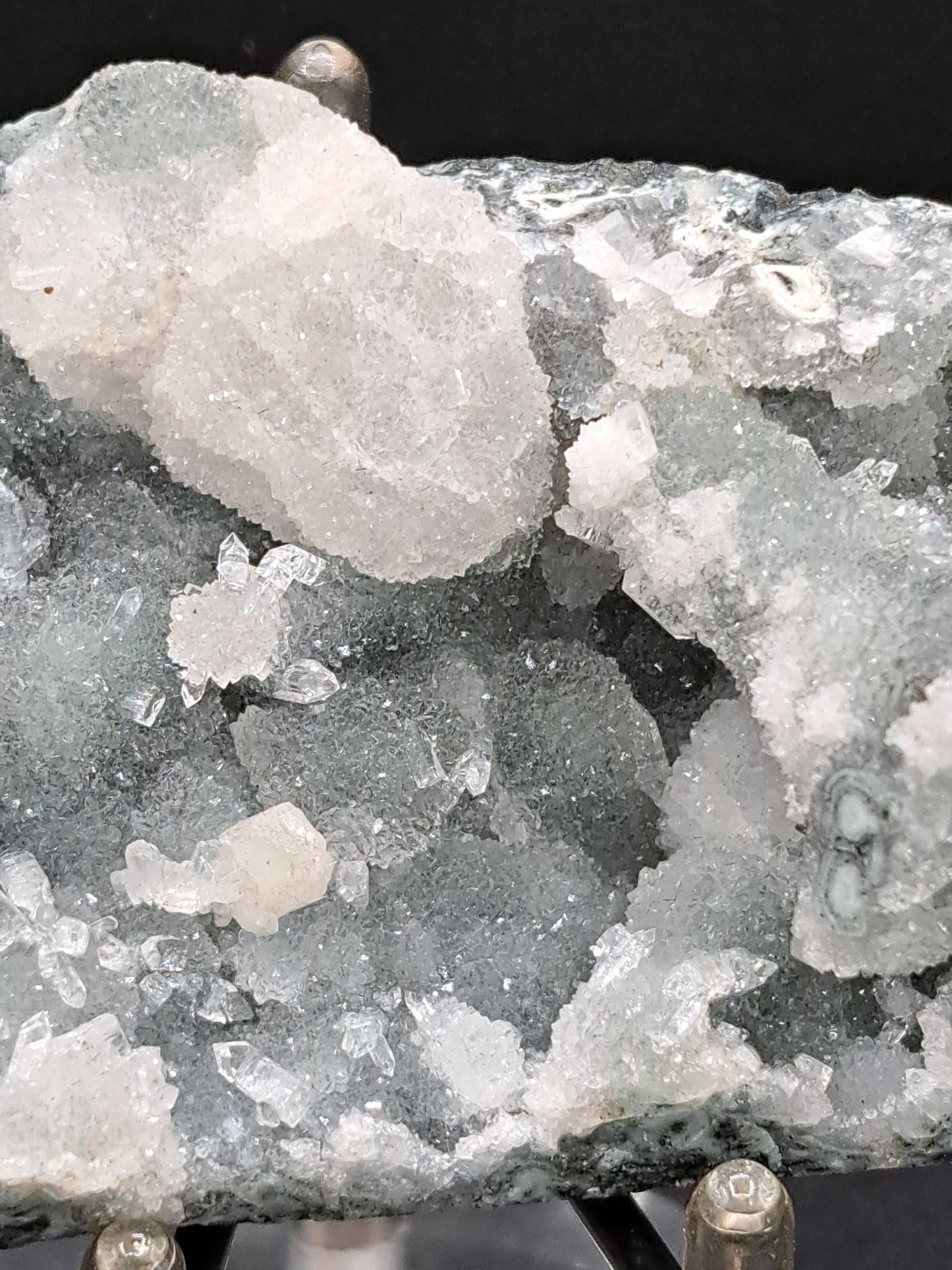 Diamond Apophyllite on Blue Chalcedony